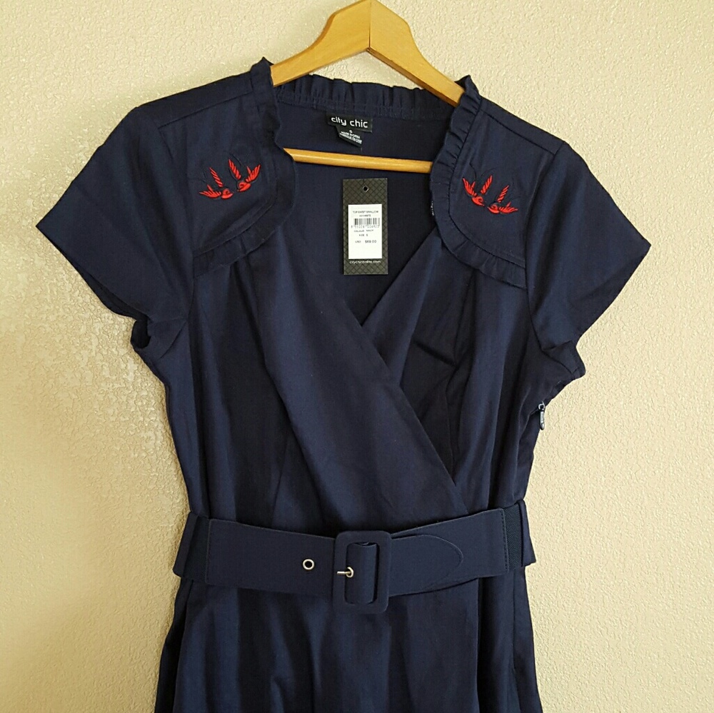 NWT City Chic Sweet Swallow Top in Navy Size S